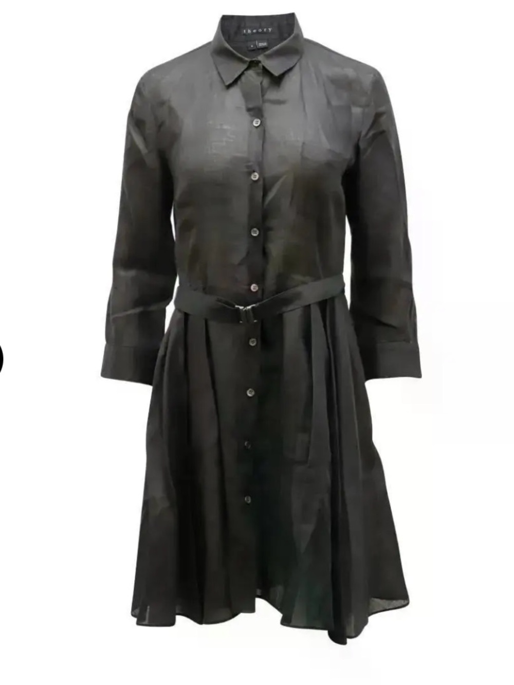 NWT Theory Jalyis Black Linen Shirt Dress with Belted Waist 6